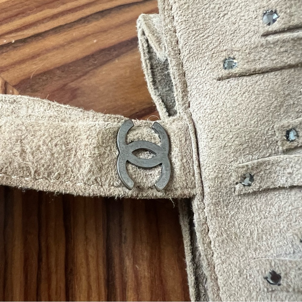 CHANEL Vintage Suede Fringe Rhinestone Mini Tote CC Logo - Picture 11 of 16